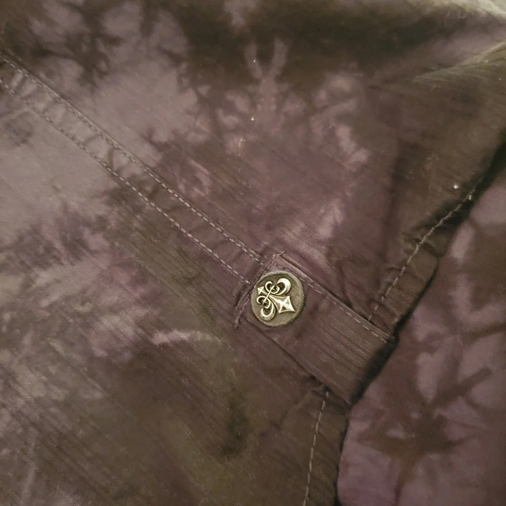 Affliction Gray/blk 2X Lng Slv Embroidery‎ ButtnUp Shirt Studs Goth Grunge Biker